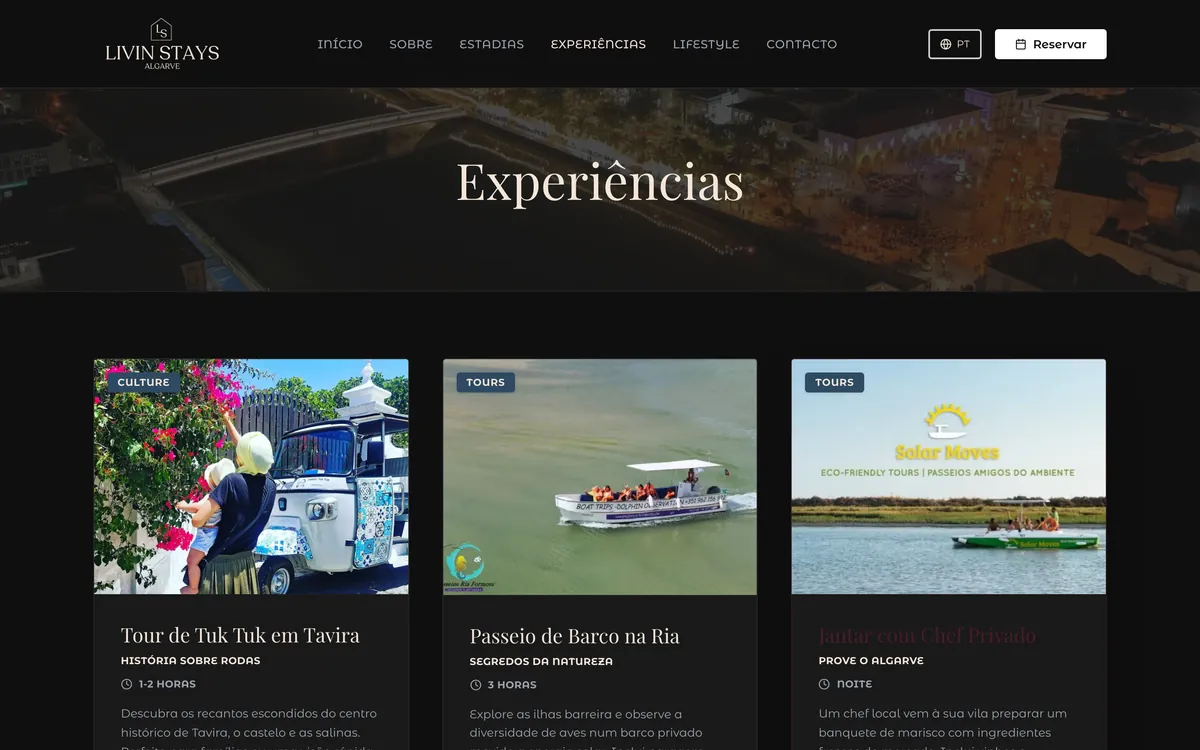 Página de experiências em Tavira