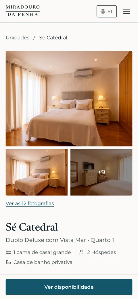Página de um quarto do site no telemóvel